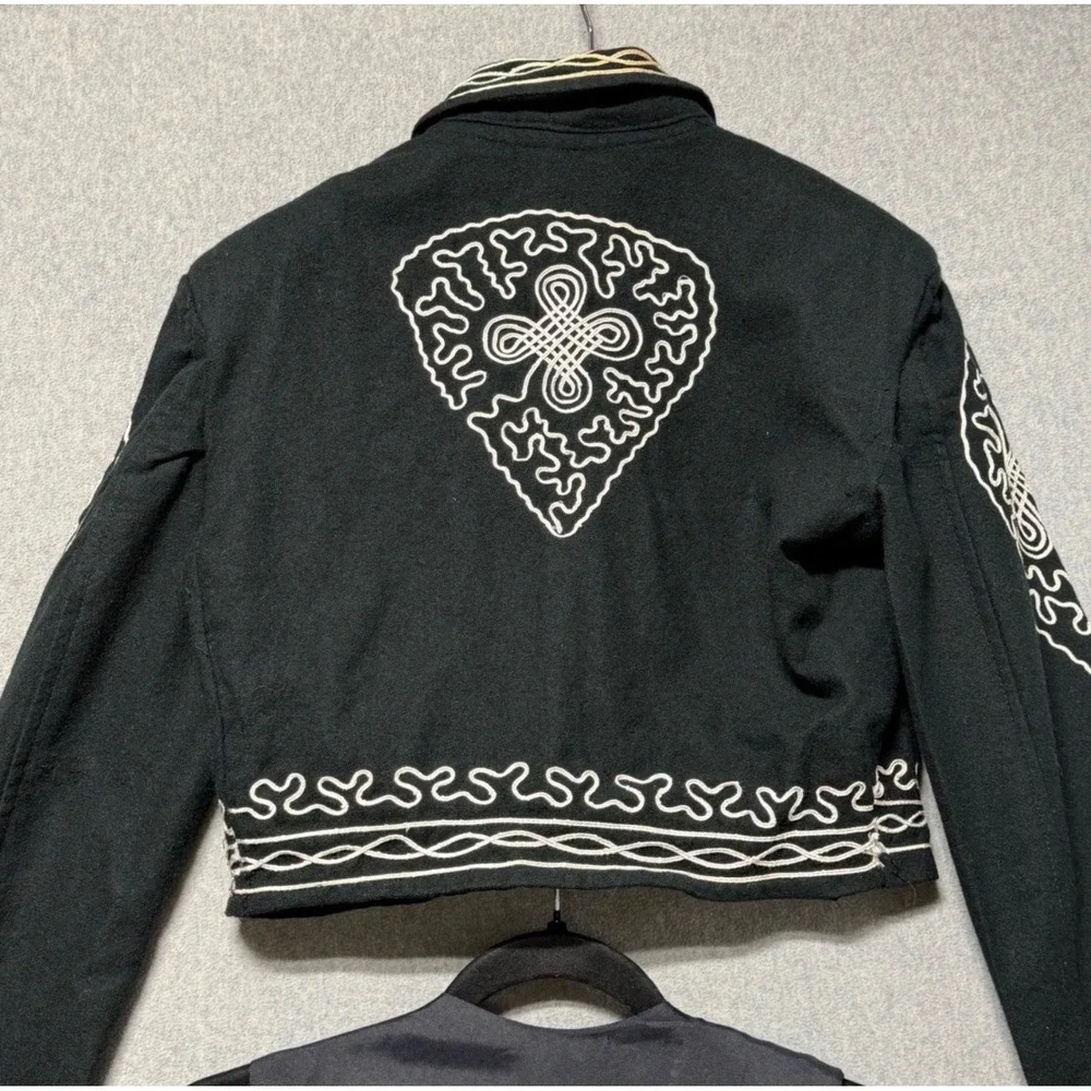 Vintage Black White Soutache Embroidered Bolero Jacket and Vest Set Mens Small